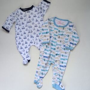 Magnetic Me Blue & Navy Sailboat and Dachshund Footed One-Pieces, Set of 2